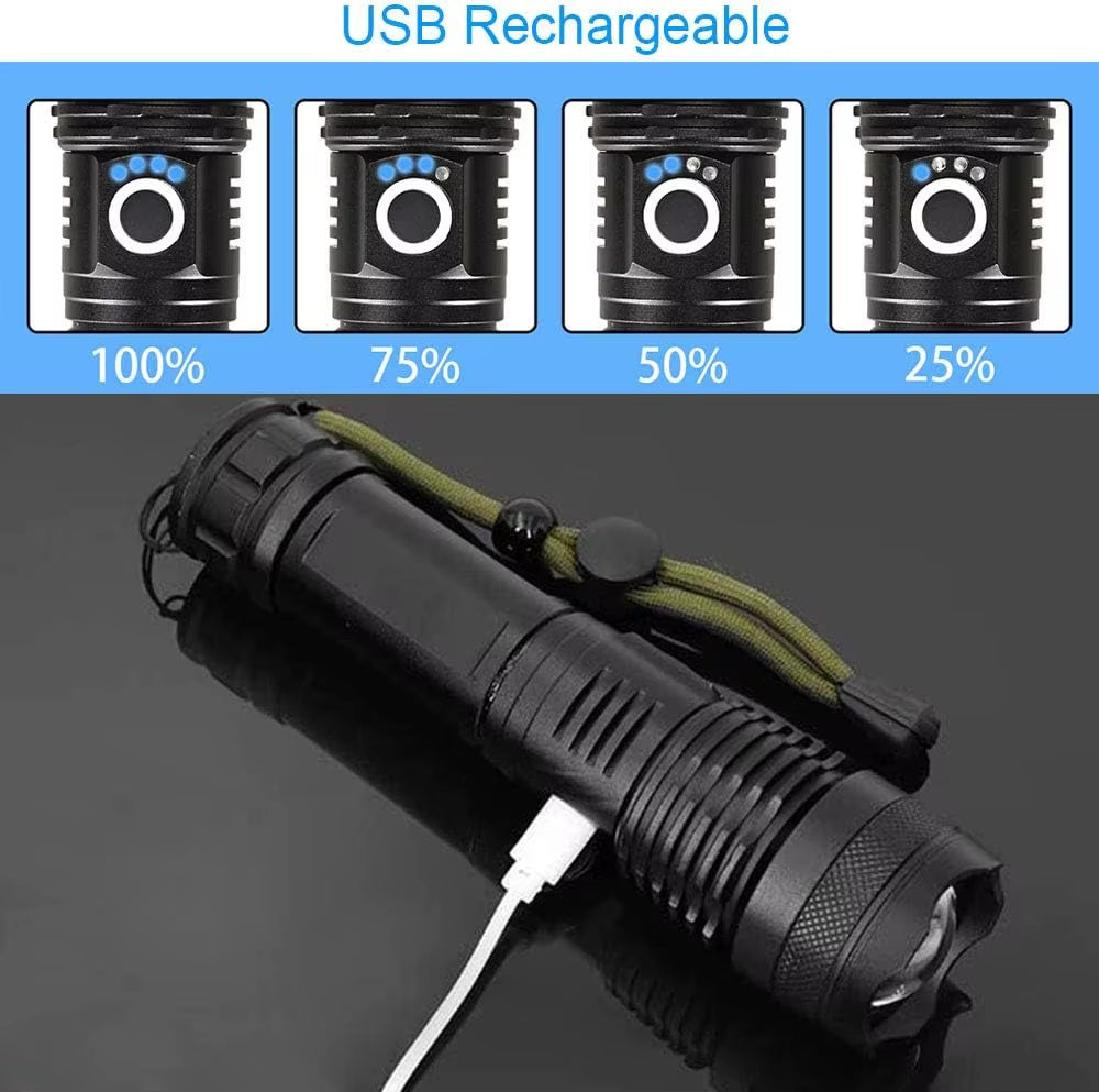 Rechargeable Tactical Flashlight – High Power LED + USB Charging 